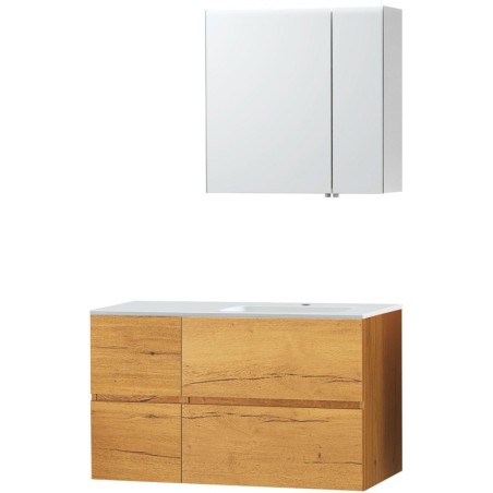 Meuble molto chêne gold 105 droite marbre synthètique armoire toilette 70