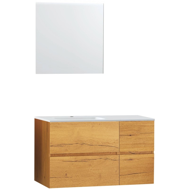 Meuble molto chêne gold 105 gauche marbre synthètique miroir