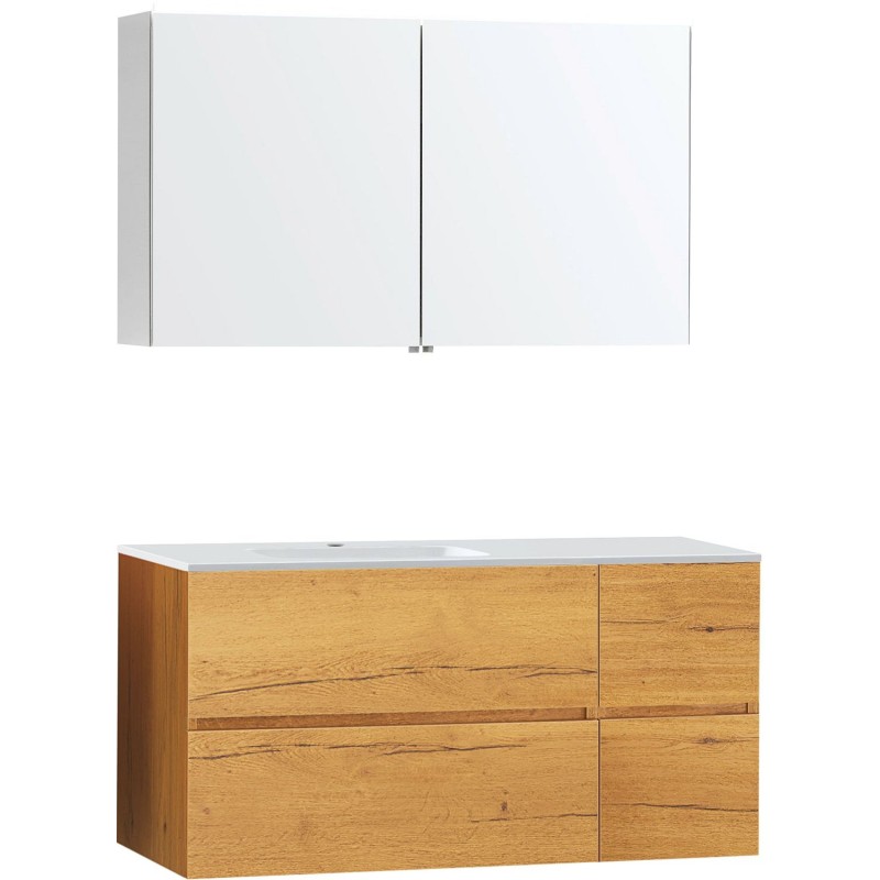 Meuble molto chêne gold 125 gauche marbre synthètique armoire toilette