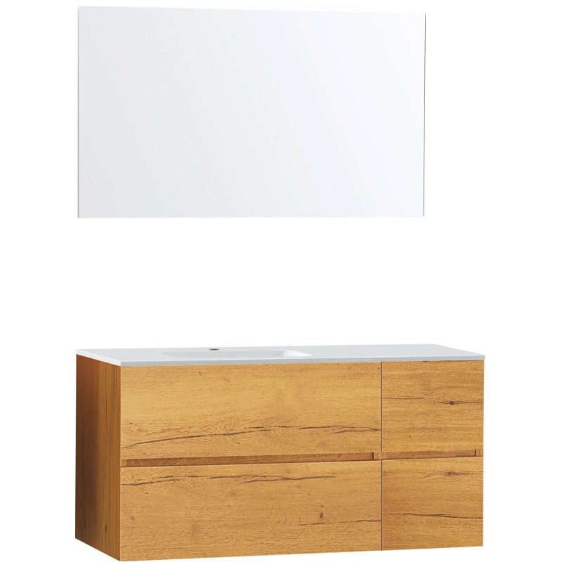 Meuble molto chêne gold 125 gauche marbre synthètique miroir