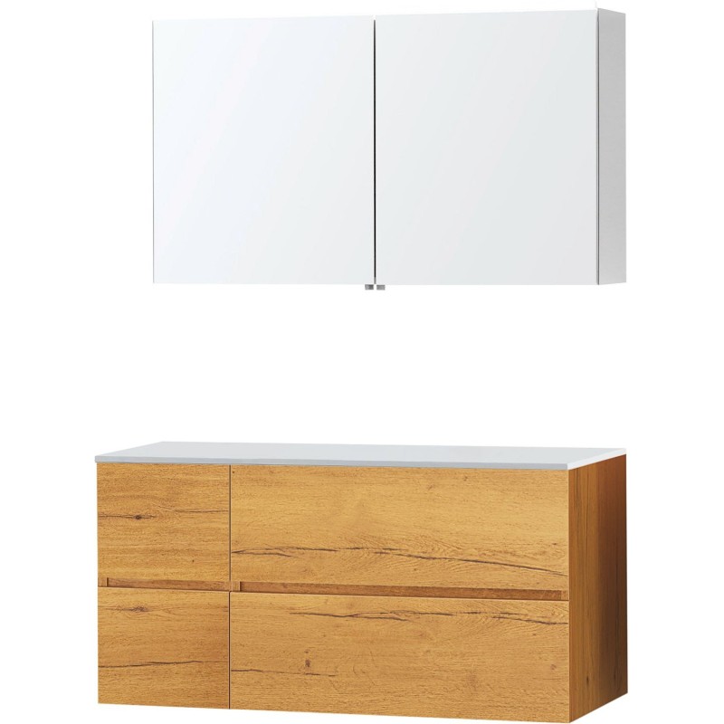 Meuble molto chêne gold 125 pour lavabo à poser solide armoire toilette