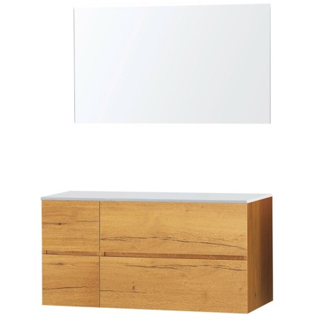 Meuble molto chêne gold 125 pour lavabo à poser solide miroir