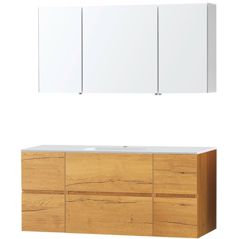 Meuble molto chêne gold 140 1 lavabo marbre synthétique armoire toilette