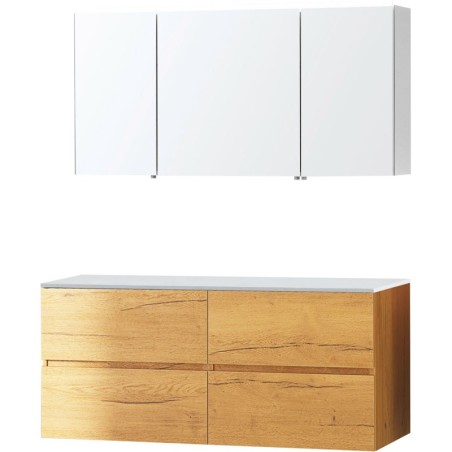 Meuble molto chêne gold 140 pour lavabo à poser solide armoire toilette