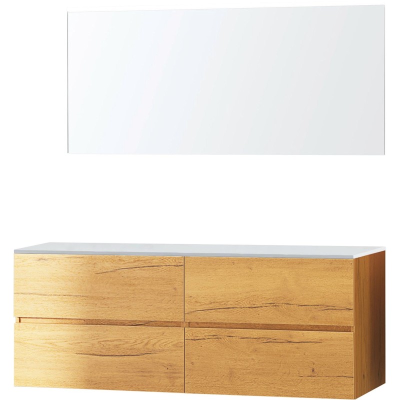 Meuble molto chêne gold 160 pour lavabo à poser solide miroir