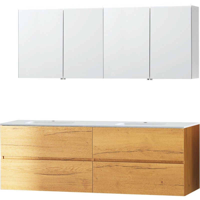 Meuble molto chêne gold 180 2 lavabo marbre synthétique armoire toilette