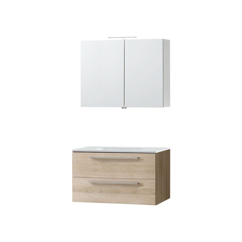 Meuble Combo Uni coloris frêne 90 solid avec armoire toilette