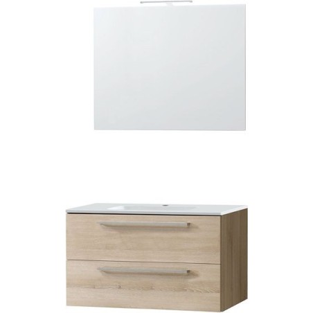 Meuble Combo Uni coloris frêne 90 porcelaine avec miroir