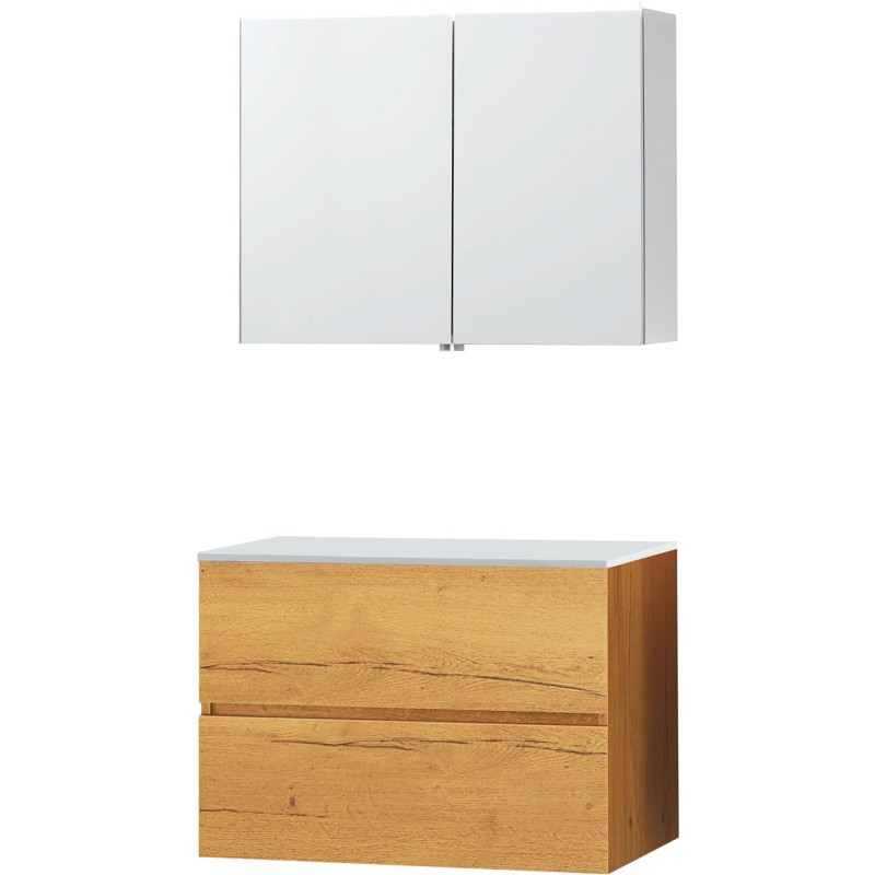 Meuble molto chêne gold 90 pour lavabo à poser solide armoire toilette