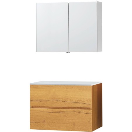 Meuble molto chêne gold 90 pour lavabo à poser solide armoire toilette