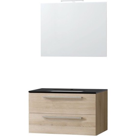 Meuble Combo Uni coloris frêne 90 bleue belge avec miroir