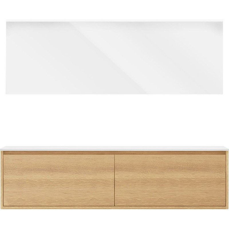 Meuble craft solo chêne 180cm marbre solide à poser miroir