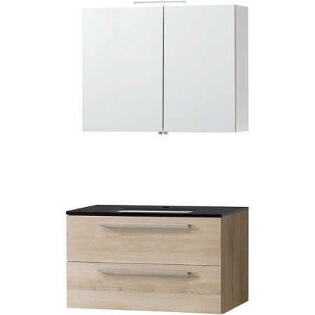 Meuble Combo Uni coloris frêne 90 bleue belge avec armoire toilette