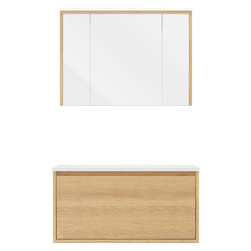 Meuble craft solo chêne 90cm marbre solide à poser armoire toilette