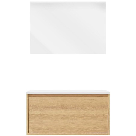 Meuble craft solo chêne 90cm marbre solide à poser miroir