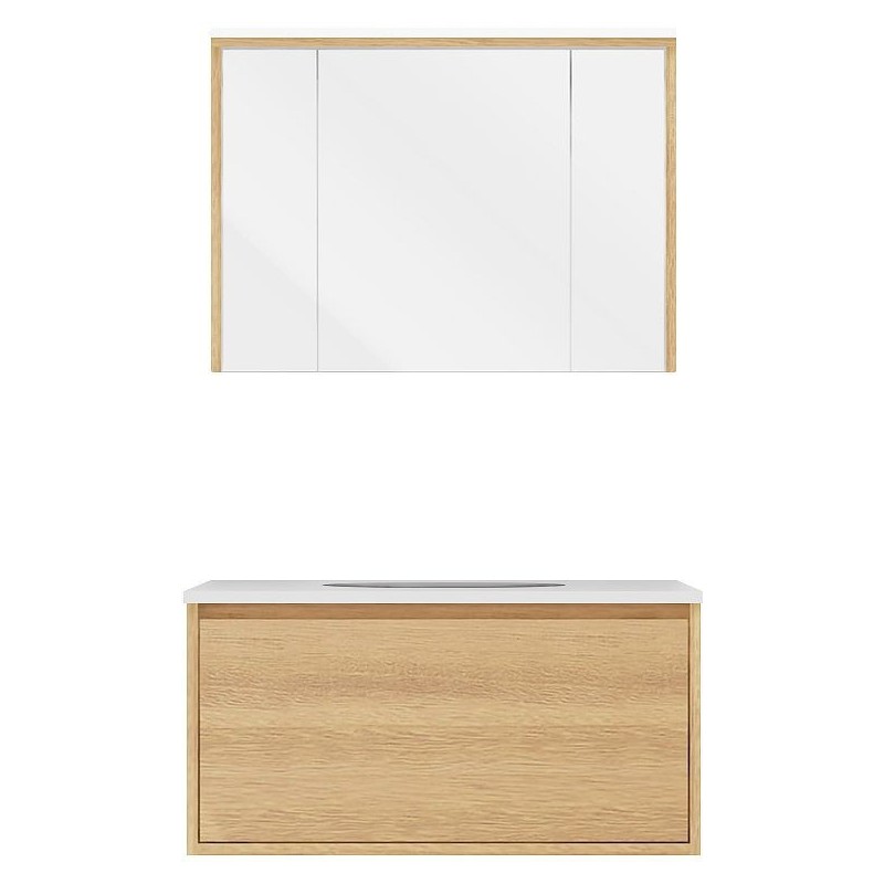 Meuble craft solo chêne 90cm marbre solide molto armoire toilette