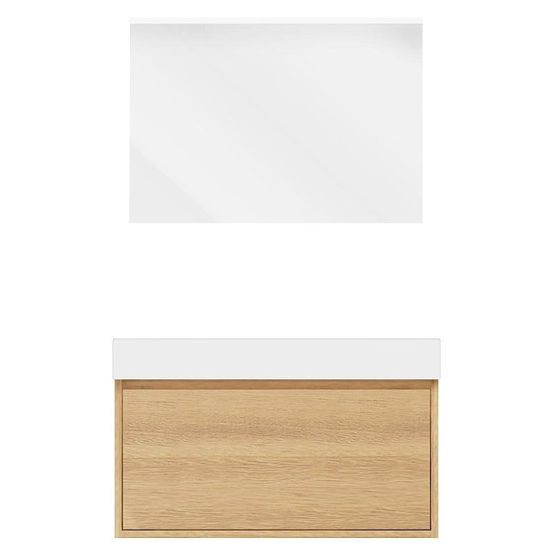 Meuble craft solo chêne 90cm marbre solide puro miroir