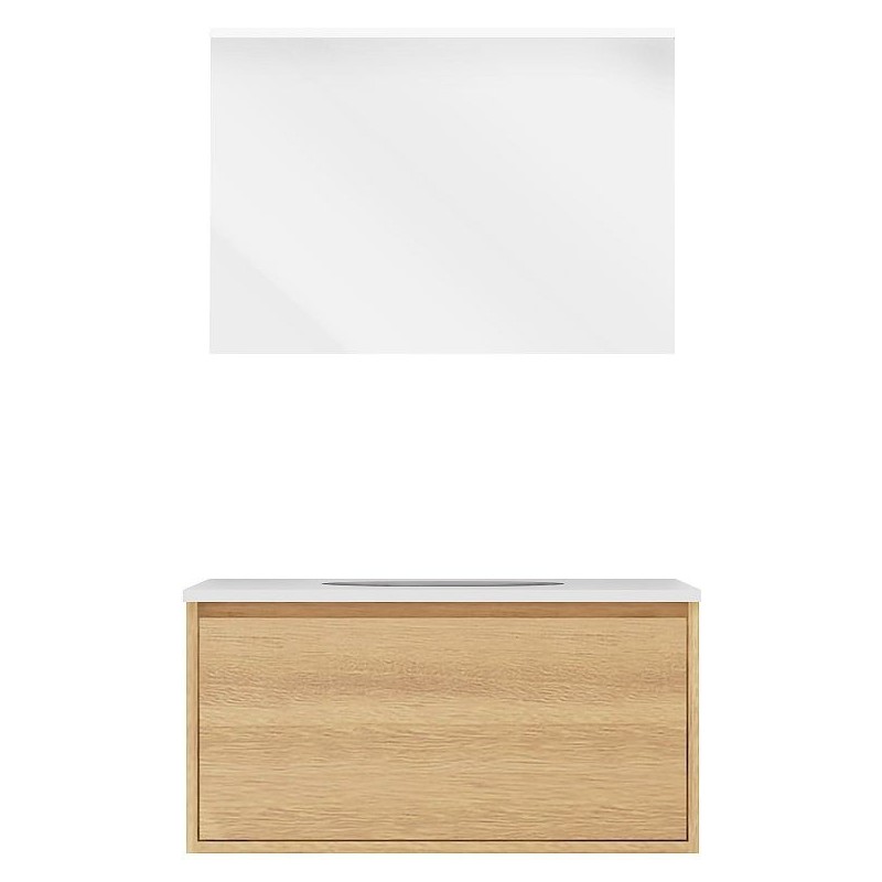 Meuble craft solo chêne 90cm marbre synthètique miroir