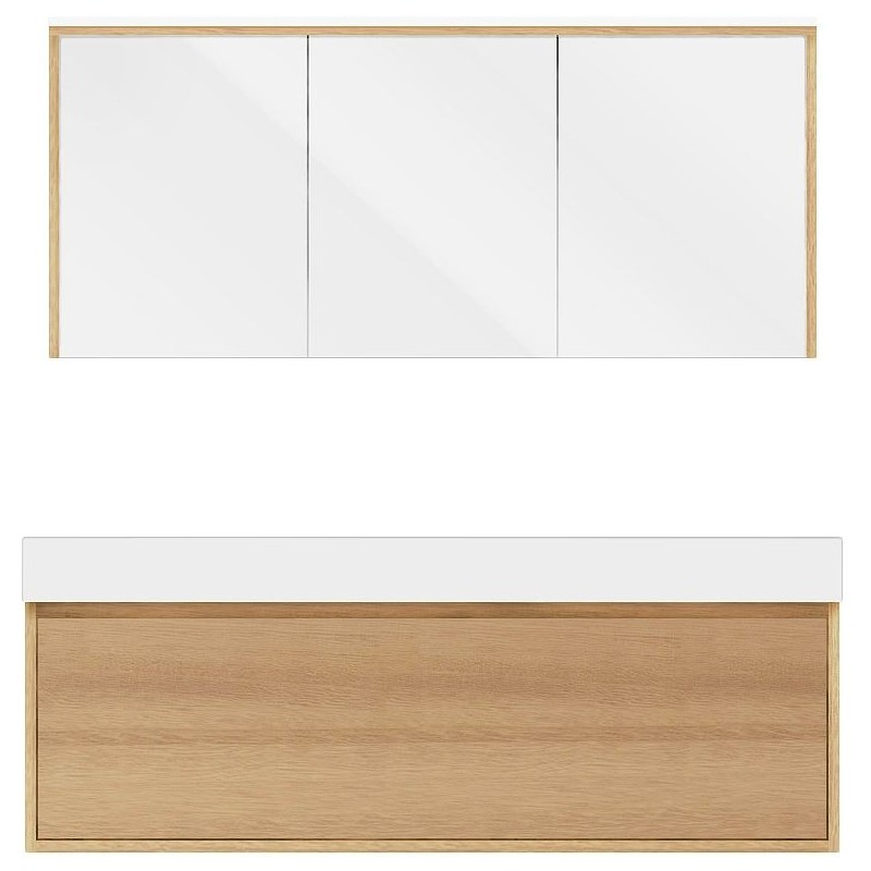 Meuble craft solo chêne asymètrique 140cm gauche solide puro avec armoire toilette