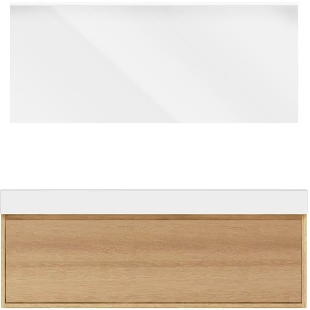 Meuble craft solo chêne asymètrique 140cm gauche solide puro avec miroir