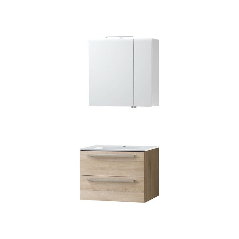 Meuble Combo Uni coloris frêne 70 porcelaine avec armoire toilette