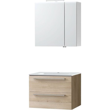 Meuble Combo Uni coloris frêne 70 porcelaine avec armoire toilette