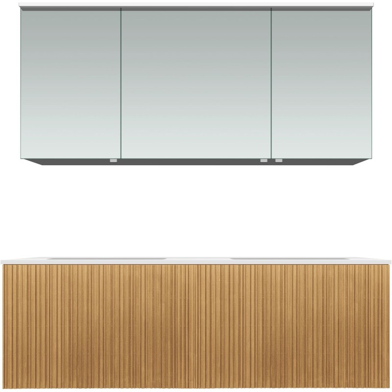 Meuble forest duo chêne nature 140cm marbre synthètique armoire toilette