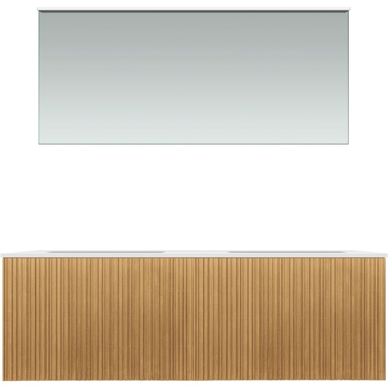 Meuble forest duo chêne nature 140cm marbre synthètique miroir
