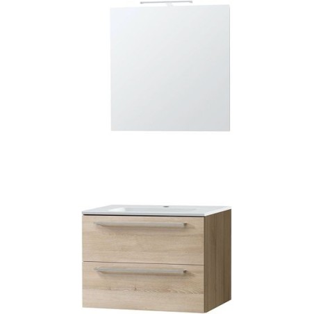 Meuble Combo Uni coloris frêne 70 marbre synthétique avec miroir