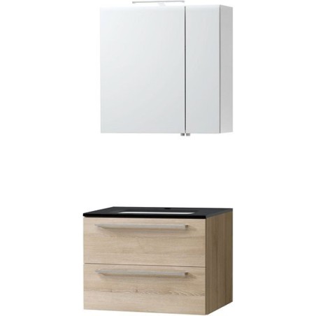 Meuble Combo Uni coloris frêne 70 bleue belge avec armoire toilette