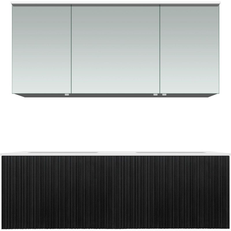 Meuble forest duo chêne noir 140cm marbre synthètique armoire toilette