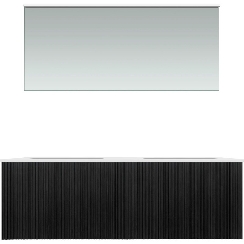 Meuble forest duo chêne noir 140cm marbre synthètique miroir