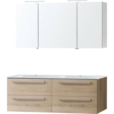 Meuble Combo uni coloris frêne 140 marbre synthétique avec armoire  toilette