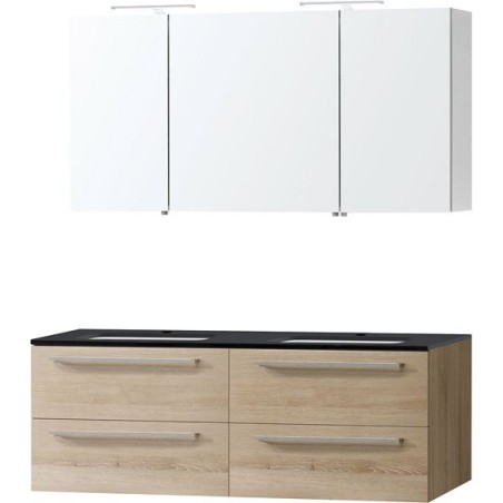 Meuble Combo uni coloris frêne 140 bleue belge avec armoir de toilette