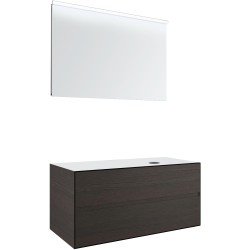 Meuble 2 tiroirs+ tablette pour lavabo à poser droite Tenso 120cm Tenso sans trou robinet coloris wenge avec miroir