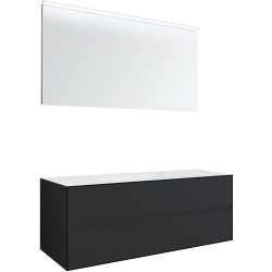 Meuble 2 tiroirs+ lavabo sous encastrer central tenso 140cm sans trou robinet coloris gris avec miroir