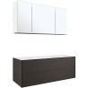 Meuble 2 tiroirs+ lavabo sous encastrer central tenso 140cm sans trou robinet coloris wenge avec armoire toilette