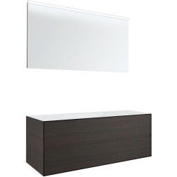 Meuble 2 tiroirs+ lavabo sous encastrer central tenso 140cm sans trou robinet coloris wenge avec miroir