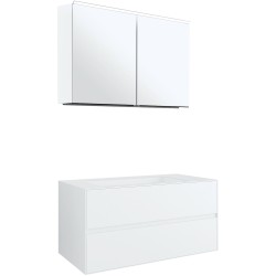 Meuble 2 tiroirs+ lavabo sous encastrer central tenso 90cm sans trou robinet coloris blanc avec armoire toilette