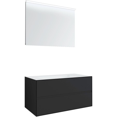 Meuble 2 tiroirs+ lavabo sous encastrer central tenso 90cm sans trou robinet coloris gris avec miroir