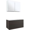 Meuble 2 tiroirs+ lavabo sous encastrer central tenso 90cm sans trou robinet coloris wenge avec armoire toilette