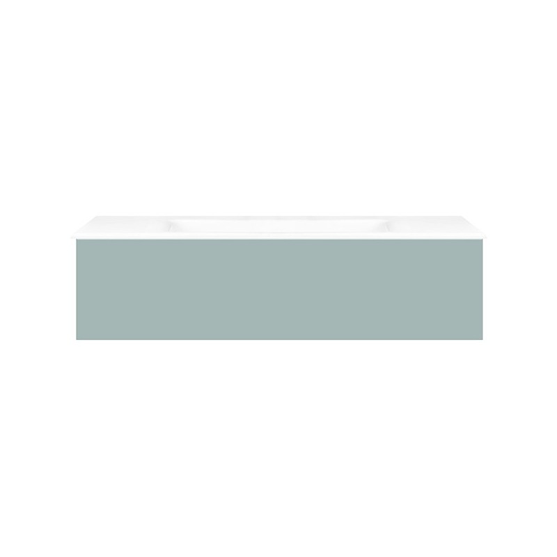 Sous meuble Coffee 1 tiroir 120 bleu azur doux mat + lavabo porcelaine sans trou robinet blanc
