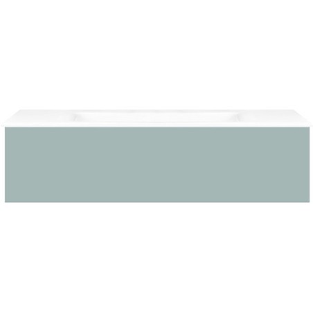 Sous meuble Coffee 1 tiroir 120 bleu azur doux mat + lavabo porcelaine sans trou robinet blanc