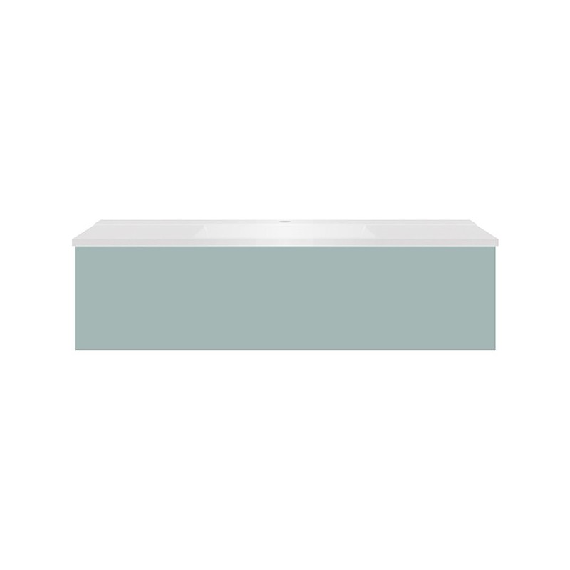 Sous meuble Coffee 1 tiroir 120 bleu azur doux mat + lavabo blanc mat