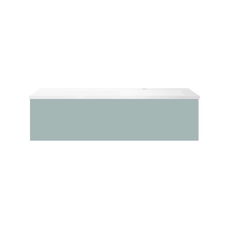 Sous meuble Coffee 1 tiroir 120 bleu azur doux mat + lavabo droite blanc