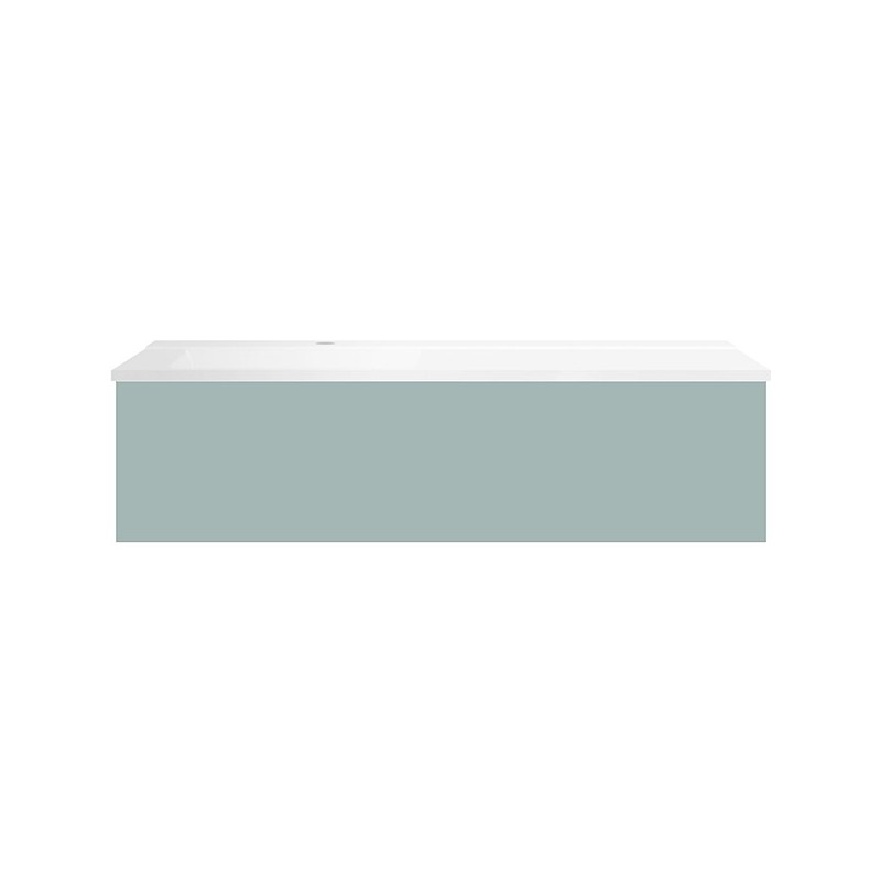 Sous meuble Coffee 1 tiroir 120 bleu azur doux mat + lavabo gauche blanc mat