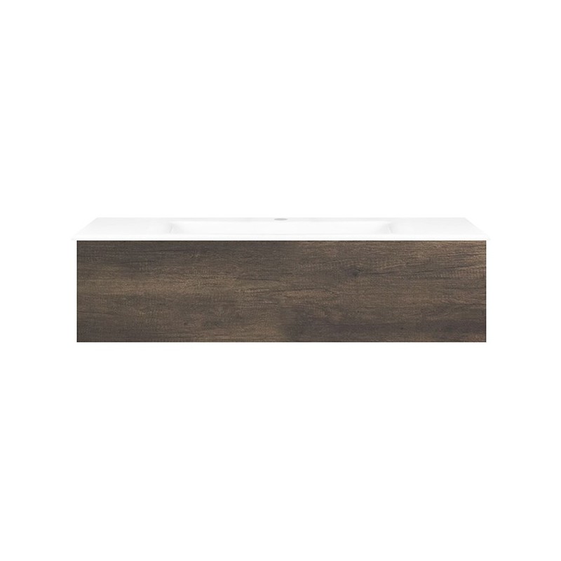 Sous meuble Coffee 1 tiroir 120 châtaigne + lavabo porcelaine blanc