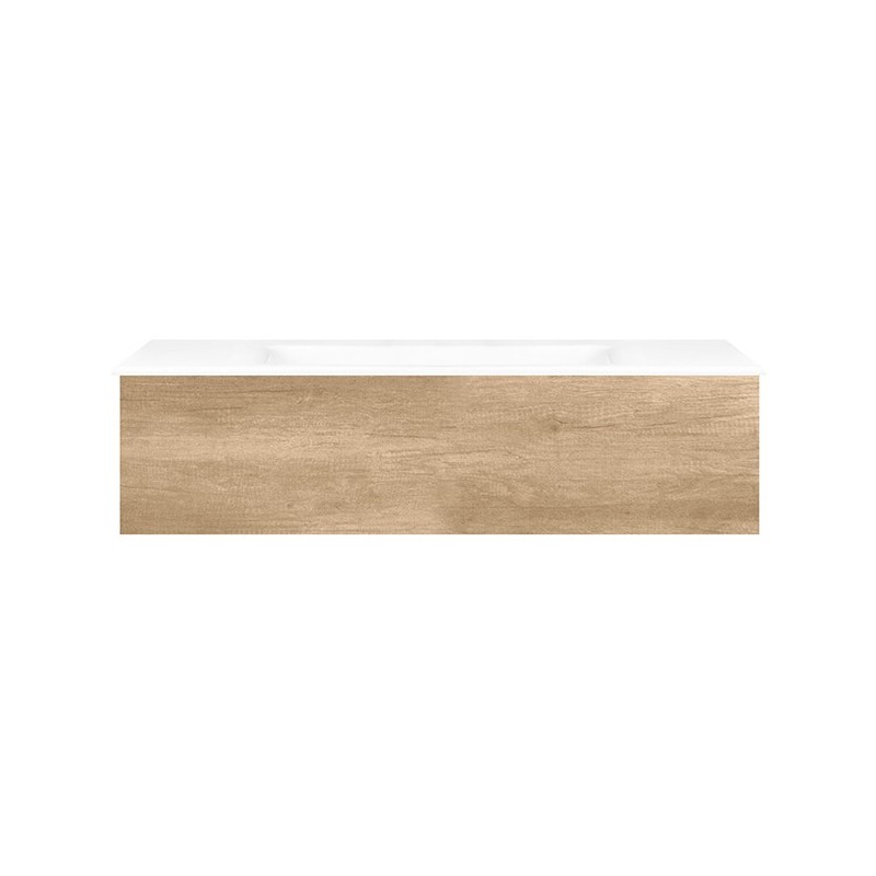 Sous meuble Coffee 1 tiroir 120 chêne decor cachmire + lavabo porcelaine sans trou robinet blanc
