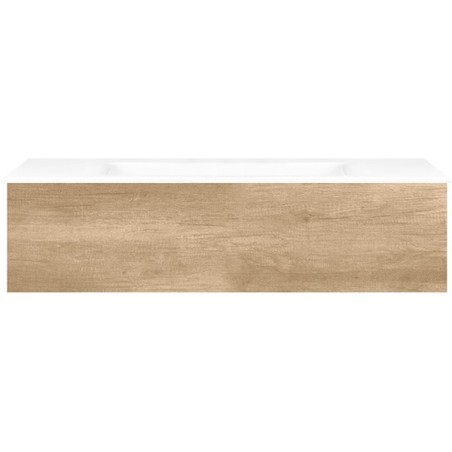 Sous meuble Coffee 1 tiroir 120 chêne decor cachmire + lavabo porcelaine sans trou robinet blanc