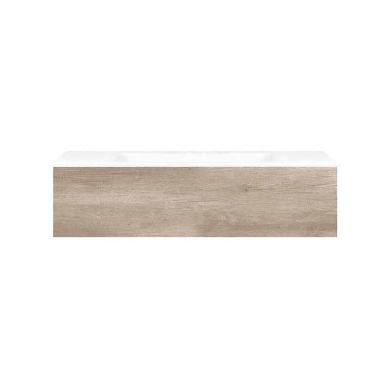 Sous meuble Coffee 1 tiroir 120 chêne decor flanelle + lavabo porcelaine sans trou robinet blanc